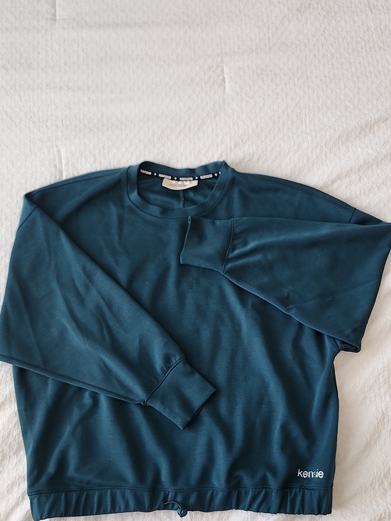 Kensie Sweaters - Kensie Teal Cropped Sweatshirt Wide Sleeve Drop Shoulder Pullover M